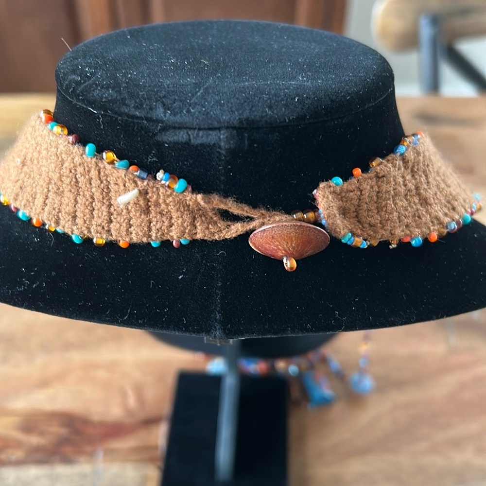 NWOT, Artisan Handmade 20 Strand Bib Necklace Made of Glass and Wood Beads, 24” - Picture 4 of 8
